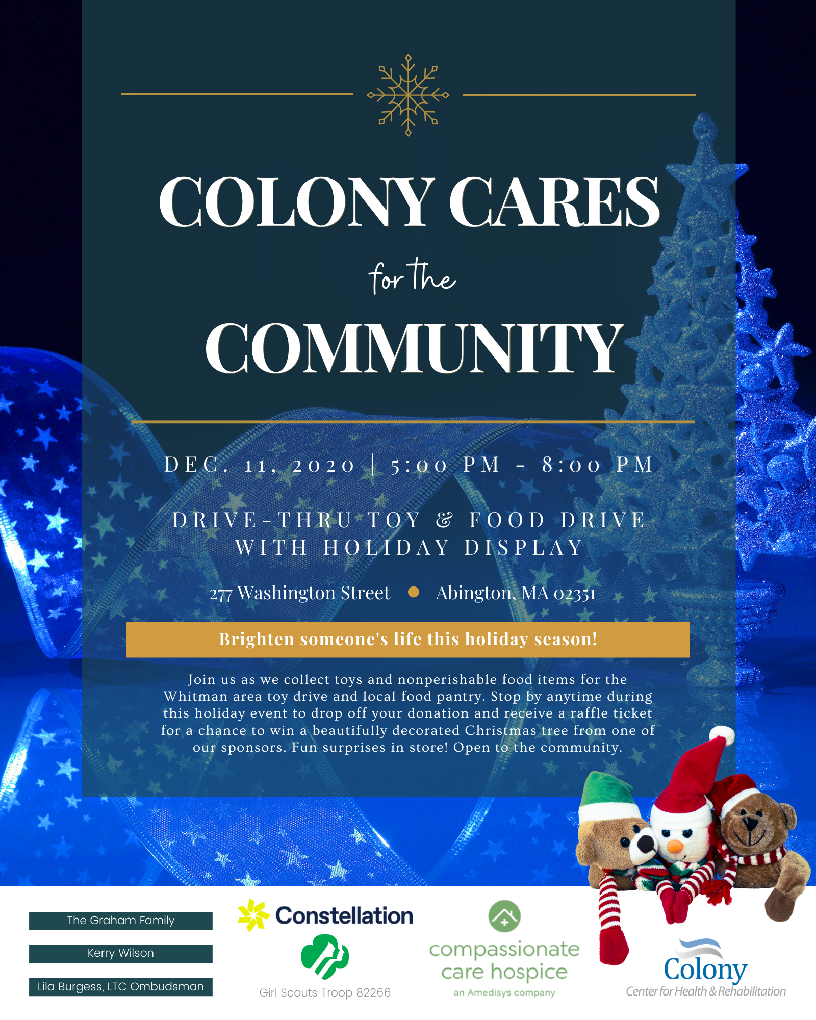 Colony Cares for the Community Drive-Thru Toy & Food Drive
